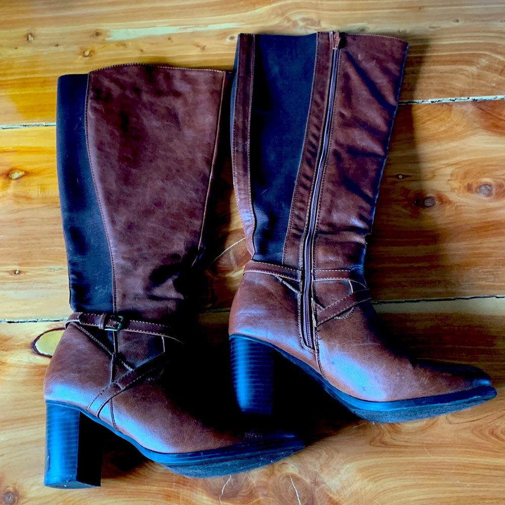 Wide calf high heel boots.